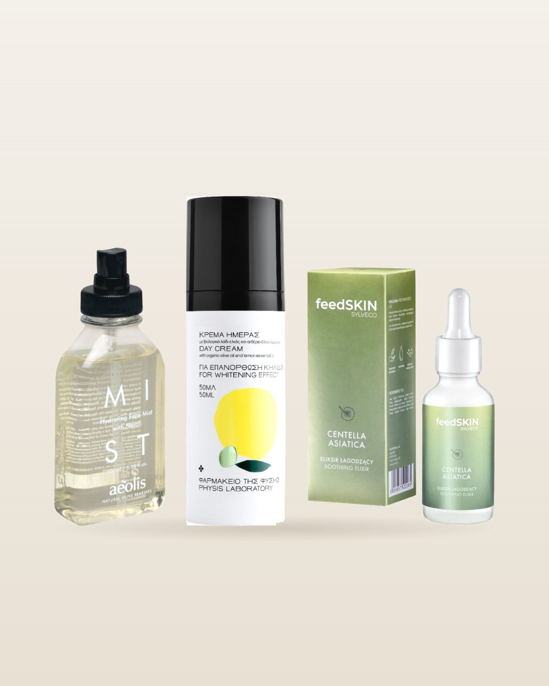 Jesenski Reset set – NEROLI maglica, PHYSIS Posvjetljujuća Dnevna Krema, FEEDSKIN Centella eliksir